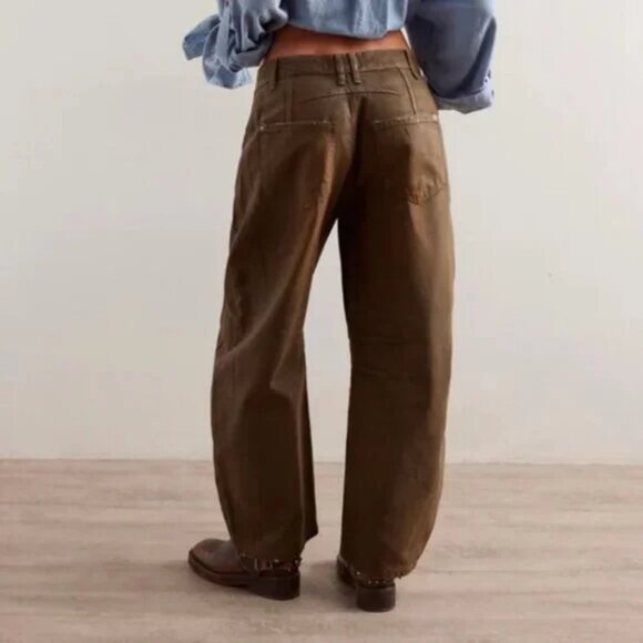 Free People We The Free Good Luck Coated Barrel Jeans in New Moon - Picture 7 of 9